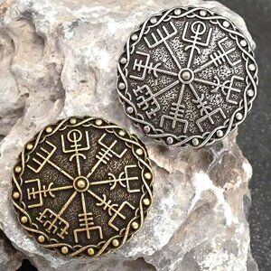 Viking Helm of Awe Brooch Pin Norse Mythology Shield Runes Protection Stylish